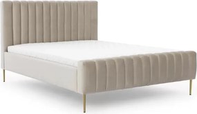 Nicole kárpitozott ágy 140x200 bársony bézs Velluto 2 arany lábakkal