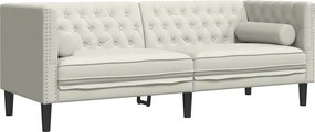 vidaXL 3 személyes krémszínű bársony Chesterfield kanapé párnákkal