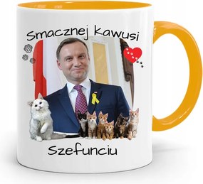 Duda András Sárga Elnöki Bögre Nyomtatott Mintával