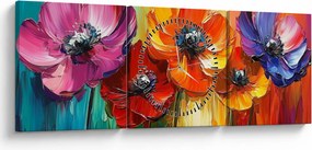 Kép - Öt színes virág (órával) (90x30 cm)