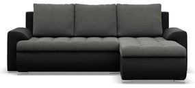 Tokio sarokkanapé, 2 ágyneműtartóval, bársony + műbőr, jobboldali, szürke - fekete