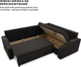 Grande Plus sarokkanapé, jobboldali, szövet anyag, fekete