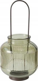 Üveg Gyertyatartó Zöld Teamécses Kerek 29 CM Fém Fogantyú