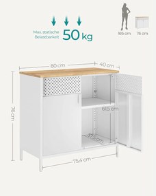Kétajtós tárolószekrény, 80x76x40 cm, natúr bézs–fehér
