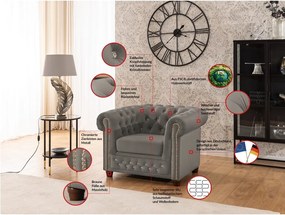 Szürke bársony chesterfield fotel York Blik – Ropez