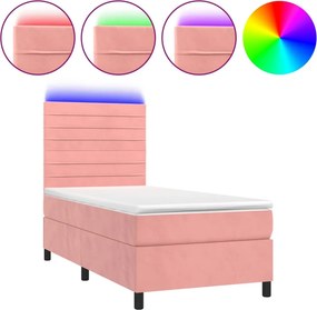 vidaXL rózsaszín bársony rugós és LED-es ágy matraccal 80 x 200 cm