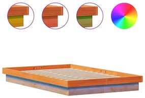 viaszbarna tömör fenyőfa LED-es ágykeret 120 x 200 cm