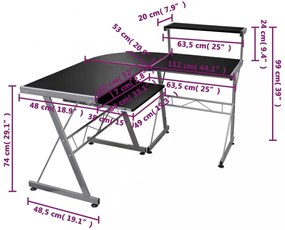 fekete szerelt fa sarok számítógépasztal 132 x 112 x 99 cm