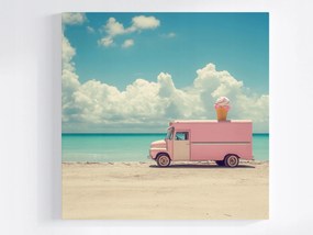 Canvas Vászonkép Tengerpart Óceán Kisteherautó Fagylalt Autó Retro 40x40