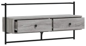 szürke sonoma színű szerelt fa fali TV szekrény 100,5x30x51 cm