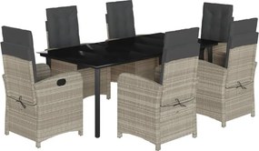 vidaXL 7 részes világosszürke polyrattan kerti étkezőszett párnával