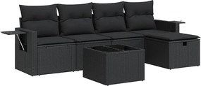 vidaXL 6 részes fekete polyrattan kerti ülőgarnitúra párnákkal