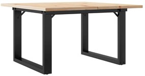 tömör fenyőfa és acél dohányzóasztal O-vázzal 60x60x40 cm