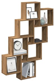 kézműves tölgy színű szerelt fa fali kocka polcok 90x15x119,5cm
