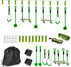 AIYAPLAY Gyermek Zip Line 10m Zip Line Készlet Gyermekeknek, Kültéri Slackline 2 Gyűrűvel, 2 Mászórúddal és 3 Forgószékkel, Kerti Zip Line Készlet | A