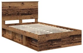 vidaXL Ágykeret fejtámlával fiókkal Öreg fa 135 x 190 cm Tömör fenyőfa