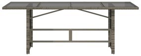 szürke polyrattan üveglapos kerti asztal 190x80x74 cm
