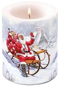 Karácsonyi átvilágítós gyertya Santa On Sledge 12x10cm