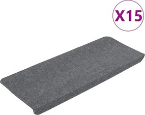 vidaXL 15 db szürke öntapadó lépcsőszőnyeg 65x24,5x3,5 cm