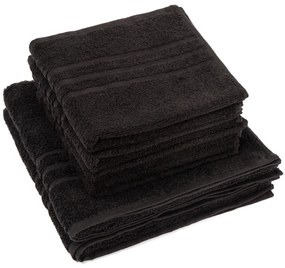 Classic kéztörlő és törölköző szett, fekete, 4 db 50 x 100 cm, 2 db 70 x 140 cm, 4 db 50 x 100 cm, 2 db 70 x 140 cm