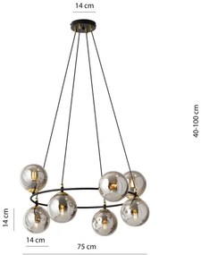 Csillár zsinóron AZURA 8xE14/10W/230V fekete/szürke