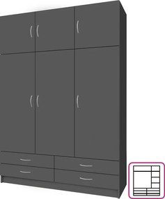 Ruhásszekrény, háromajtós, grafit, GERI NEW