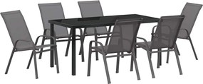 vidaXL Kert étkező szett 7 pcs Szürke és fekete Porfestett acél