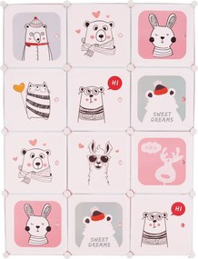 Gyerek moduláris szekrény, rózsaszín/gyerek minta, NURMI