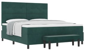 Box spring ágy matraccal és paddal, sötét zöld, 180x200 cm, bársony