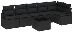vidaXL Kanapé Szett párnával 7 pcs Fekete polirattan