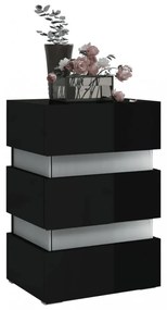 magasfényű fekete szerelt fa LED-es éjjeliszekrény 45x35x67 cm