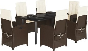 vidaXL 7 részes barna polyrattan kerti étkezőgarnitúra párnával