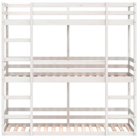 fehér tömör fenyőfa hármas emeletes ágy 80 x 200 cm