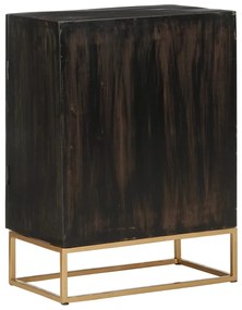 fekete tömör mangófa és vas tálalószekrény 55 x 34 x 75 cm