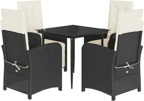 vidaXL 5 részes fekete polyrattan kerti étkezőgarnitúra párnákkal