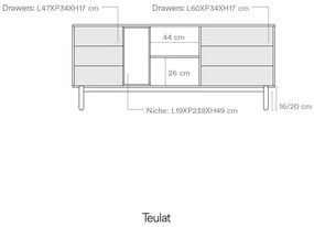Sötétszürke alacsony komód 180x76 cm Corvo - Teulat