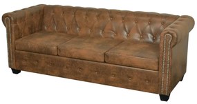 3 személyes barna műbőr Chesterfield kanapé