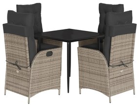 vidaXL 5 részes szürke polyrattan kerti étkezőgarnitúra párnával