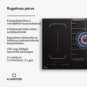 Klarstein MultiChef 5, indukciós és gáz tűzhely, 5 főzőzóna, 3 gázégő, 2 indukciós főzőlap, FlexZone