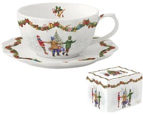 Porcelán teáscsésze+alj, 300ml, dobozban, Christmas Round Dance