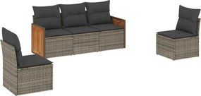 vidaXL 5 részes szürke polyrattan kerti ülőgarnitúra párnákkal