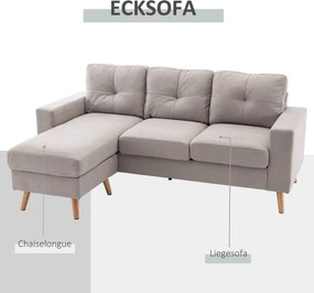 HOMCOM Sarokkanapé 3 személyes, vászonhatású, megfordítható heverő, világosszürke