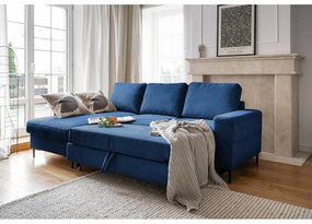 Sötétkék kordbársony kinyitható sarokkanapé (bal oldali) Lofty Lilly – Miuform