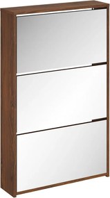 vidaXL barna tölgyszínű 3 szintes cipőszekrény tükörrel 63x17x102,5 cm