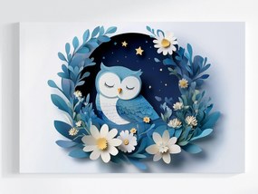 Vászonkép Canvas Kivágott Madár Bagoly Éjszaka Virágok Csillagok Álom 120x80