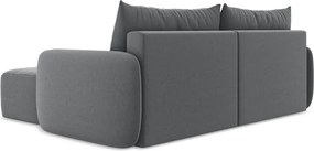 Szürke bársony kinyitható-tárolóhelyes sarokkanapé (jobb oldali-heverő résszel) Kalena – Makamii