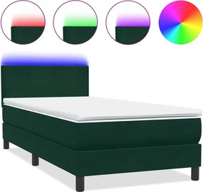 vidaXL sötétzöld bársony rugós és LED-es ágy matraccal 80x220 cm