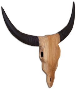 bika koponya fali-dísz tíkfából 69 x 6 x 60 cm