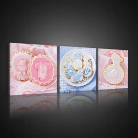 Vászonkép 75x25 Édesség keksz cukormáz rózsaszín kék gyerek öröm