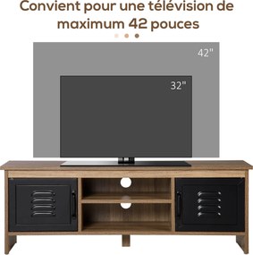 HOMCOM 43" Ipari Stílusú TV Állvány 2 Szekrénnyel, 2 Niche-el, 2 Kábelnyílással, Faforgács Felülettel és Fekete Fém Ajtókkal | Aosom